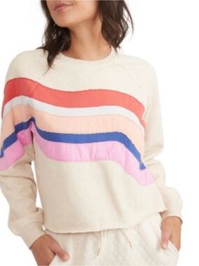 Marine Layer Archive Summit Sweatshirt Wave Striped Antique White Cropped XS